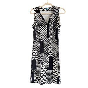 J. McLaughlin Women's Geo Dress Black White Sleeveless Midi Medium Geometric Pat